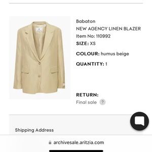 Aritzia Babaton NEW AGENCY LINEN BLAZER - XS - Beige
